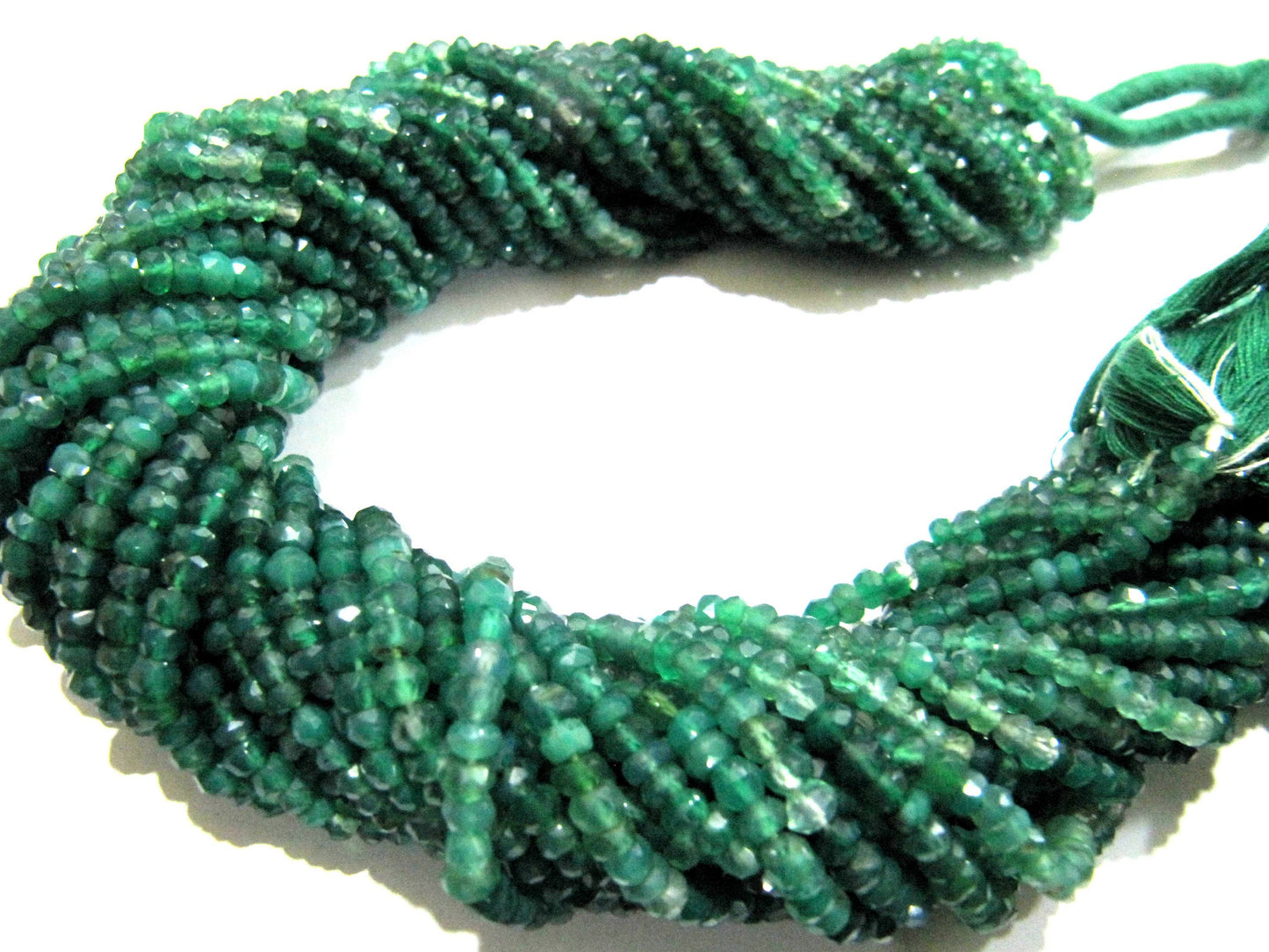 Natural Green Onyx Rondelle Faceted 3-4mm Bead Strand 13 inches long High Quality shaded color Beads Wholesale price jewelry making gemstone