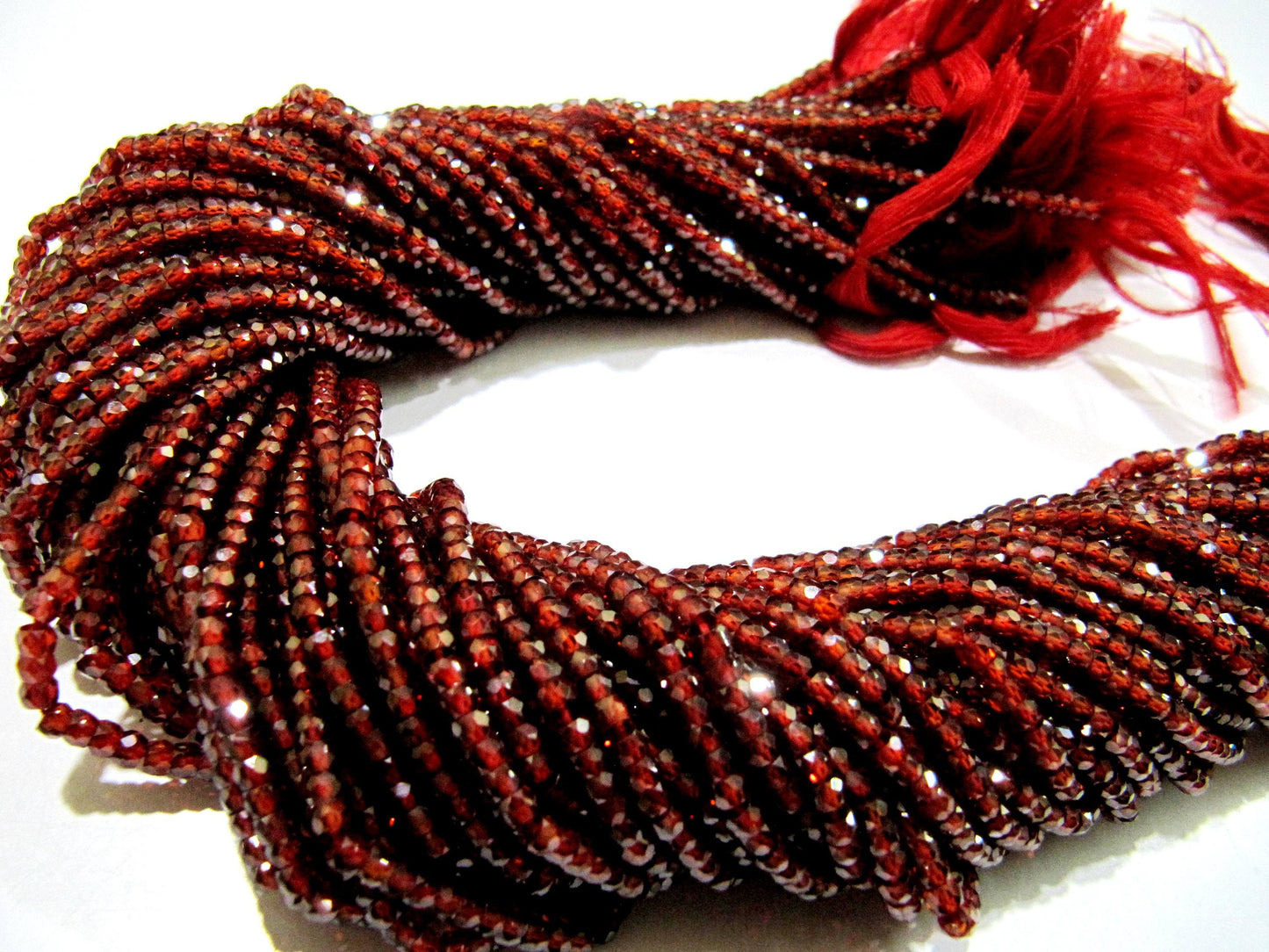 Garnet color Cubic Zirconia CZ Rondelle Faceted Beads 3mm Strand 13 inch long Top Quality Wholesale prices Jewelry making gemstone