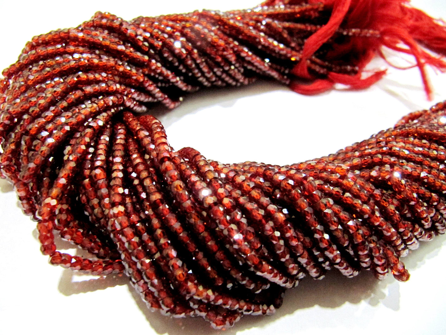 Garnet color Cubic Zirconia CZ Rondelle Faceted Beads 3mm Strand 13 inch long Top Quality Wholesale prices Jewelry making gemstone