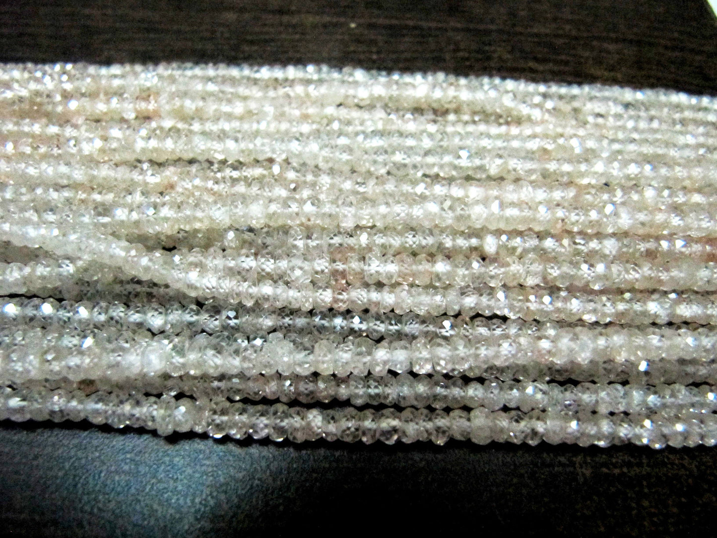 Natural Untreated Cubic Creamish Zirconia CZ Rondelle Faceted Beads 3mm Strand 13 inch long Top Quality Wholesale prices Gemstone