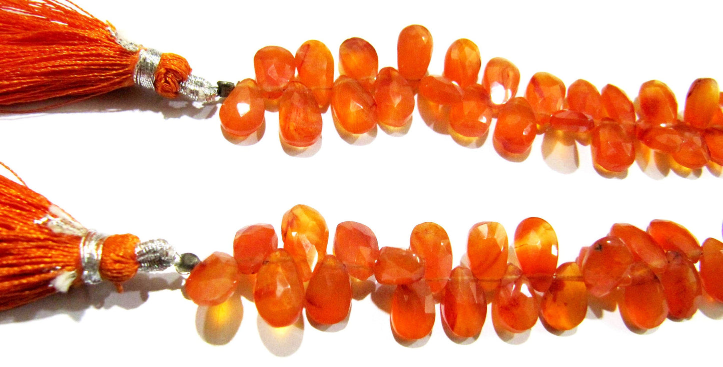 Natural Carnelian Pear Shape Briolette Faceted 7x10mm Gemstone Beads Strand 8 inches long Top Quality Wholesale Prices jewelry making beads