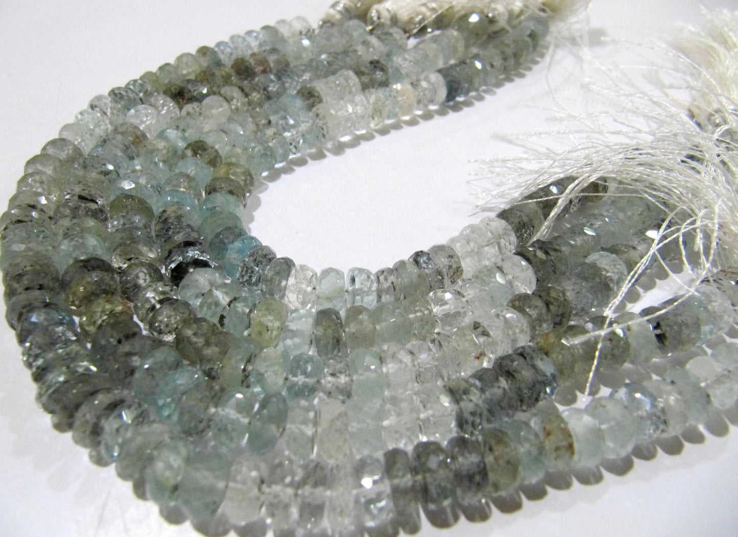Natural Moss Aquamarine Rondelle Faceted Shaded 8-9mm Gemstone Beads Strand 8 inches long Top Quality Wholesale Prices Stone beads