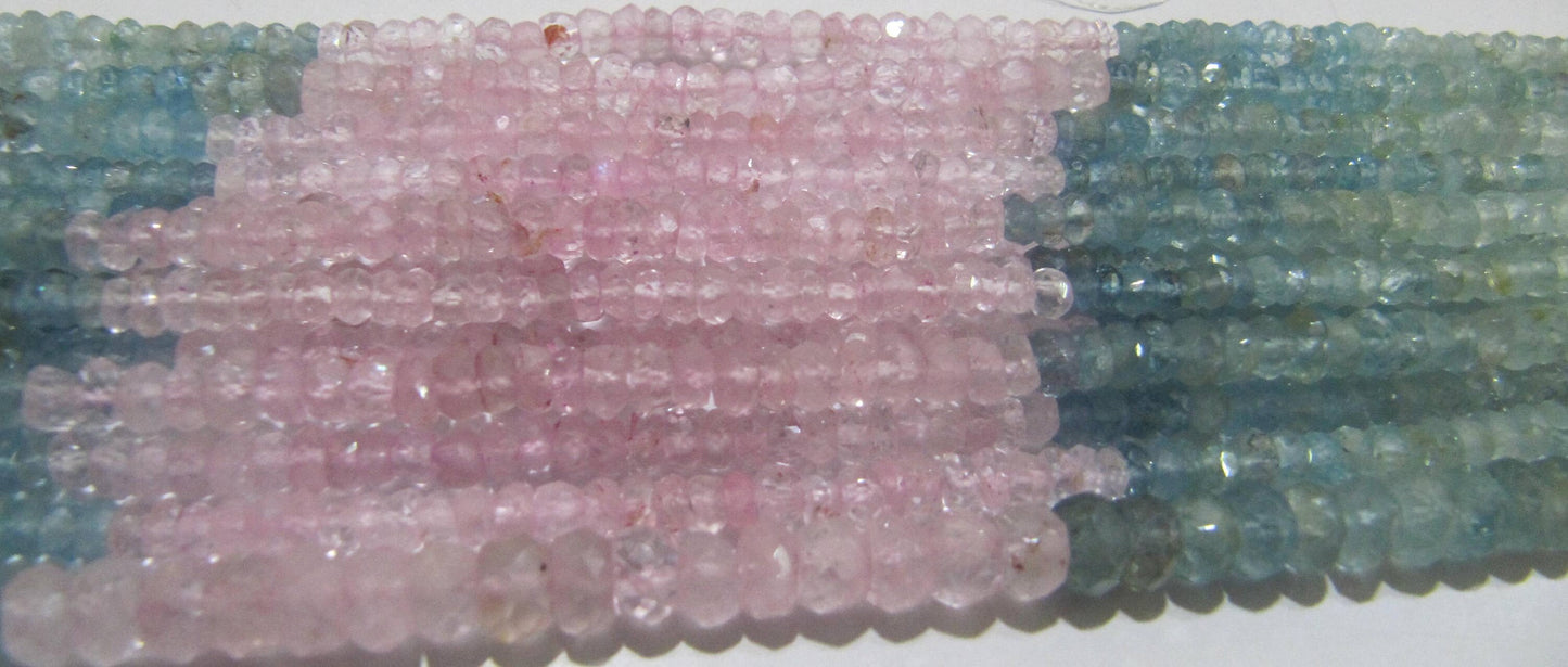 Natural Multi Color Aquamarine Rondelle Faceted 3-5 mm Gemstone Morganite Beads Strand 13 inch long High Quality Wholesales Prices