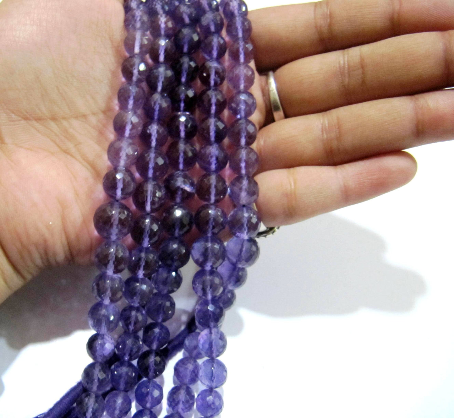 Natural Amethyst Round Faceted Beads 6 to 9mm Graduated best Quality Beads Strand 8 inches Long