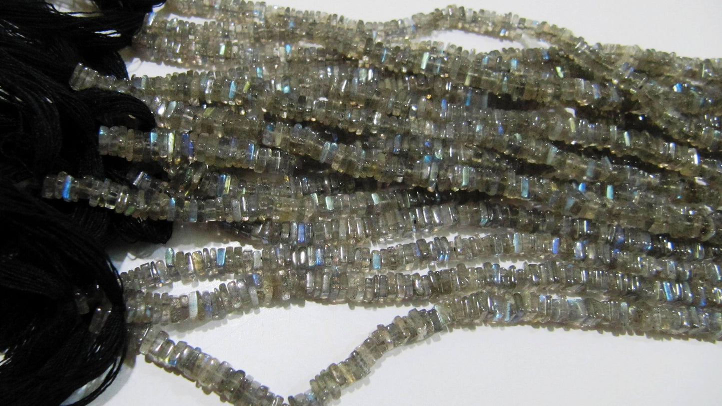 Natural Labradorite Heishi Cut Square Shape Beads 4 to 6mm Blue Flashy Gemstone Beads Strand 8 inch Long
