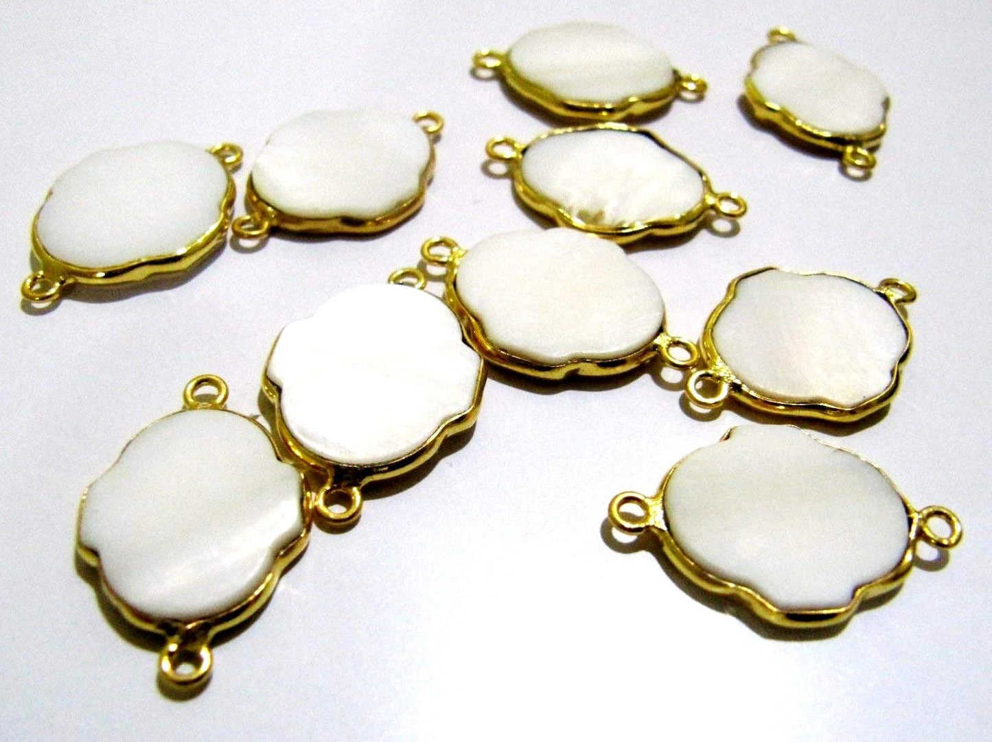 2 Pcs Set- Natural Pearl Clover Shape Approx 16x25mm Connectors , 24Kt Gold Plated Double Loop Bezel ,Pearl Leaf Clover Shape Connector
