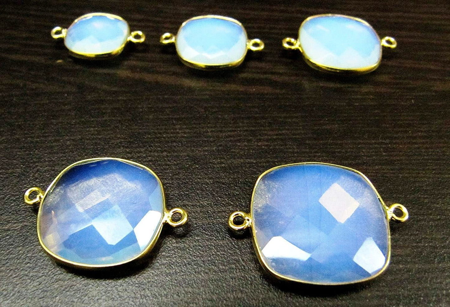 Natural White Opalite Cushion Shape Connectors Gold Plated 15-16mm Double Loop Bezel Connector Charm For Jewelry Making