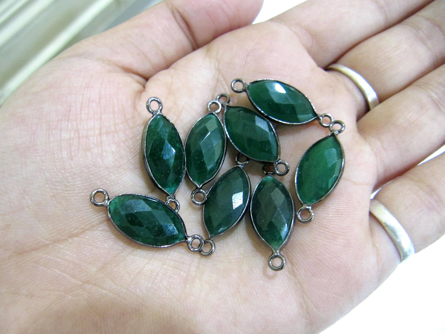 Emerald Marquise Shape Briolette 9x15 mm Connectors Double Loop Bezel Briolette Charms sold per piece Jewelry Connectors
