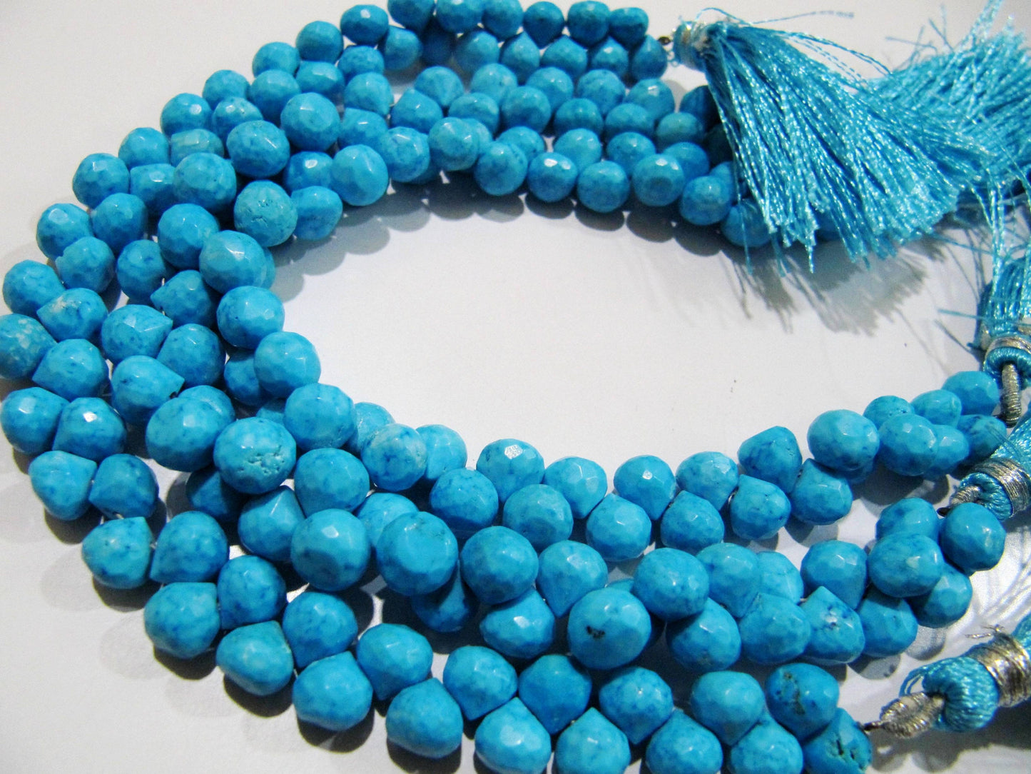 Natural Turquoise Magnesite Onion Shape Briolette 7 to 9mm Beads Strand 8.5 inch long Blue Gemstone Very Good Quality beads Wholesale Prices
