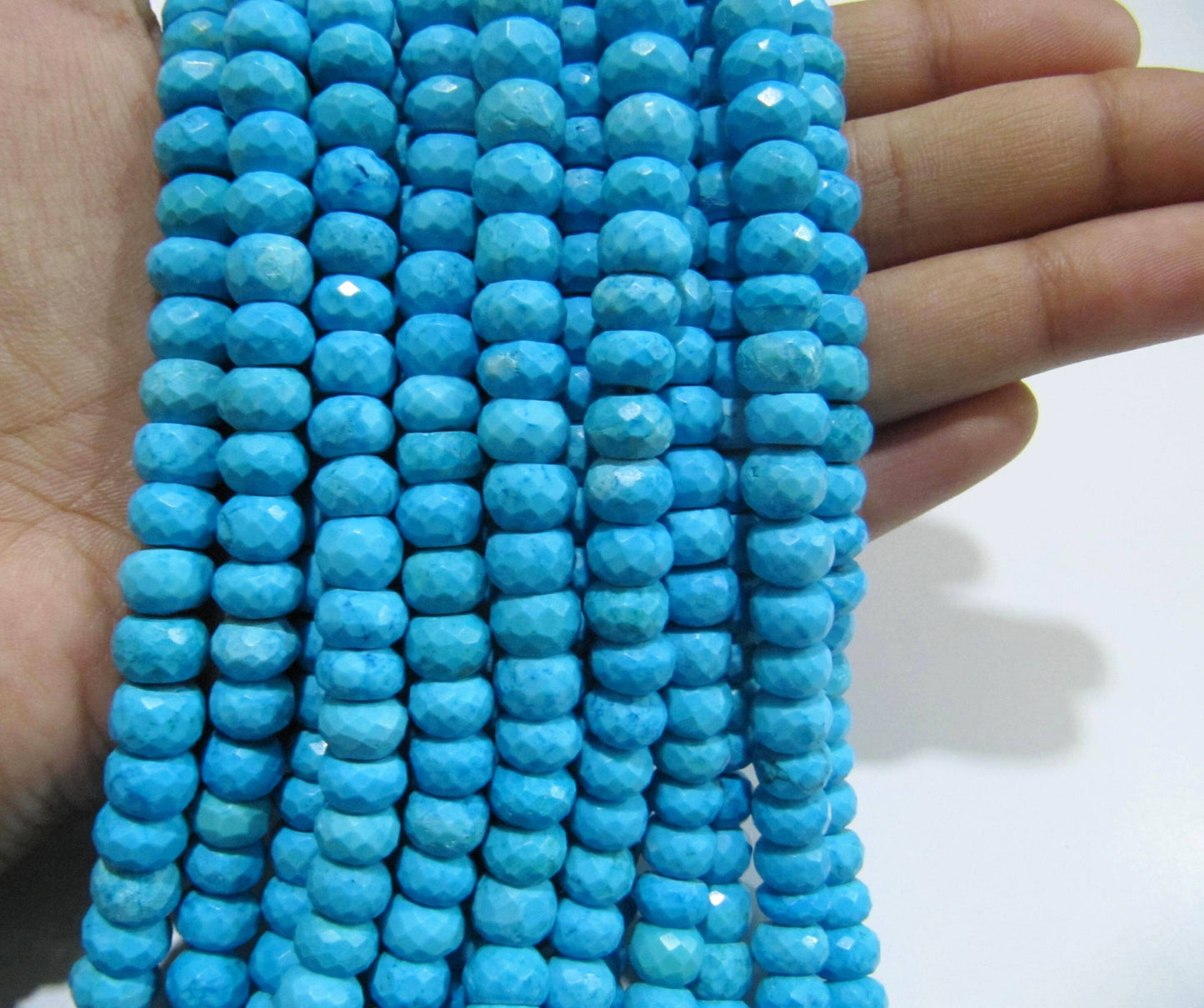 Natural Turquoise Rondelle Faceted 7-8mm Beads Strand 8 inch long Magnesite Gemstone Very Good Quality beads Wholesale Prices