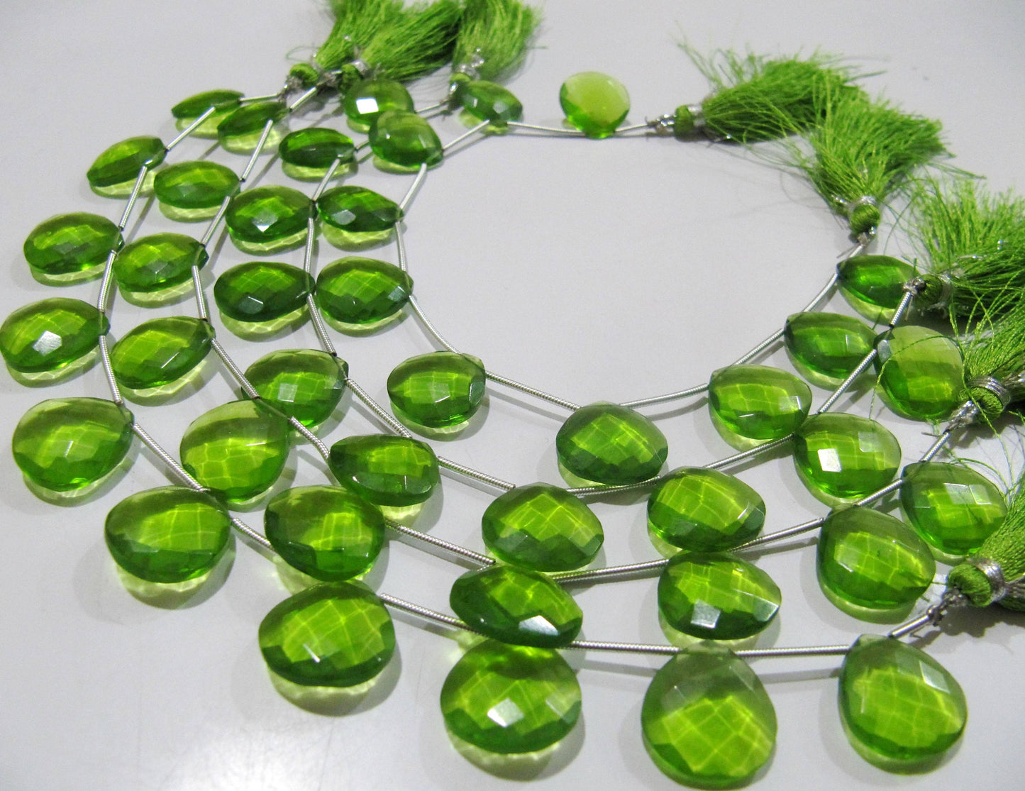 Green Peridot Hydro Quartz Heart shape Briolette Faceted 15mm Beads Strand 8inch long Gemstone Very Good Quality beads Wholesale Prices