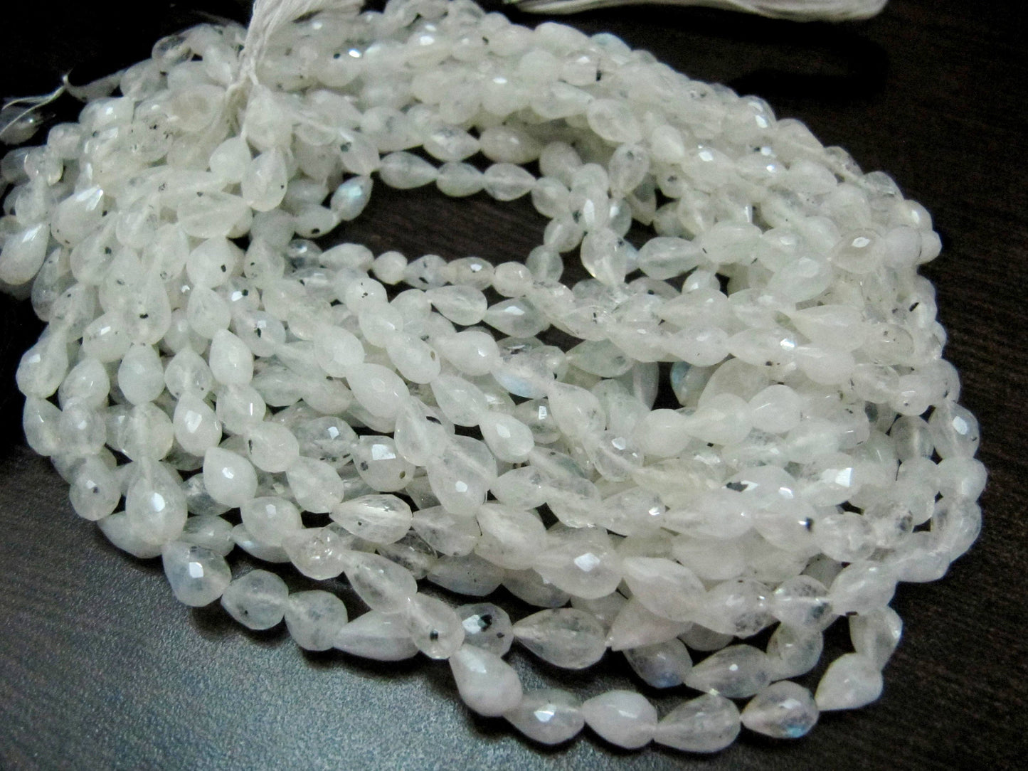 Natural White Rainbow Moonstone Tear Drop shape Briolette 5x7 mm Beads Strand 13 inch long High Quality Blue Flashy Beads Wholesale Prices