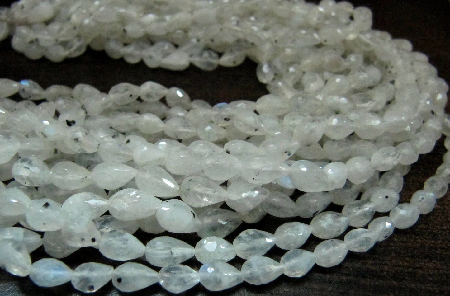 Natural White Rainbow Moonstone Tear Drop shape Briolette 5x7 mm Beads Strand 13 inch long High Quality Blue Flashy Beads Wholesale Prices