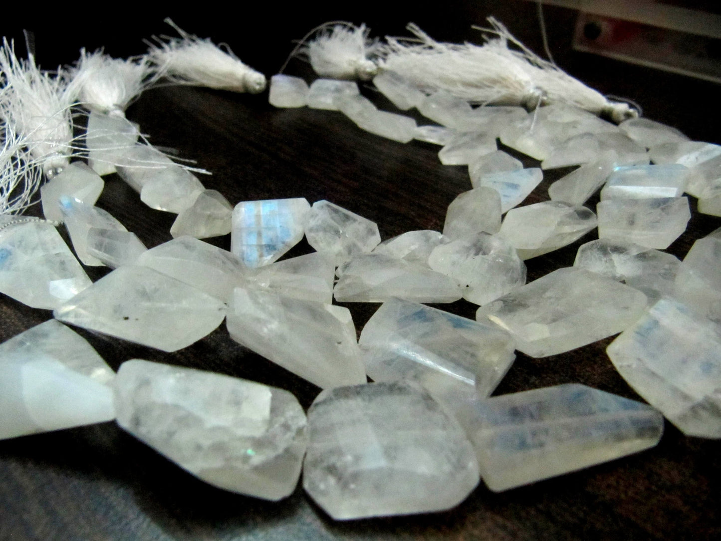 Natural white Rainbow Moonstone Nugget Tumbled Faceted Beads 10to25mm Strand 8 inch long High Quality Blue Flashy Beads Wholesale Prices