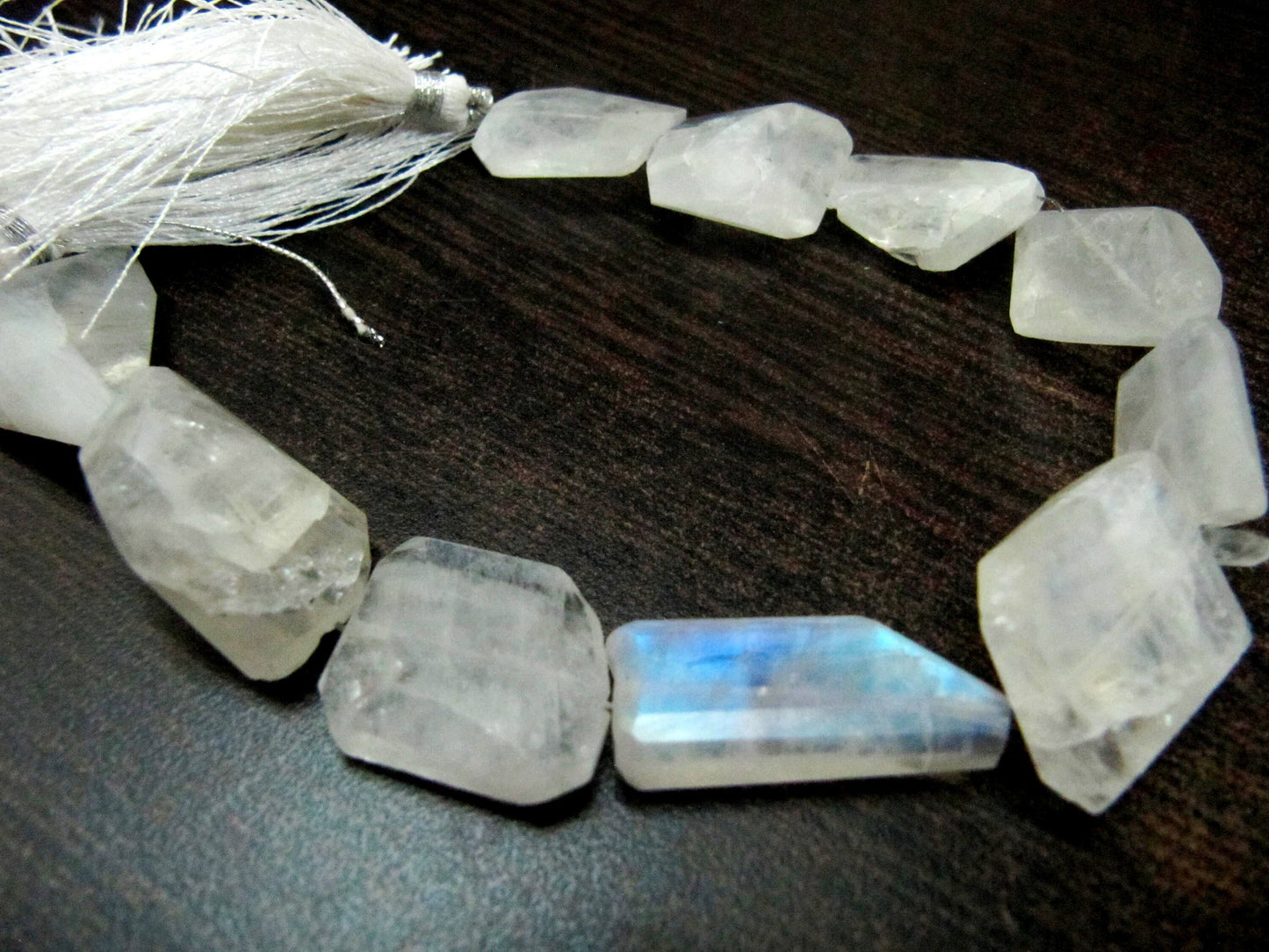 Natural white Rainbow Moonstone Nugget Tumbled Faceted Beads 10to25mm Strand 8 inch long High Quality Blue Flashy Beads Wholesale Prices