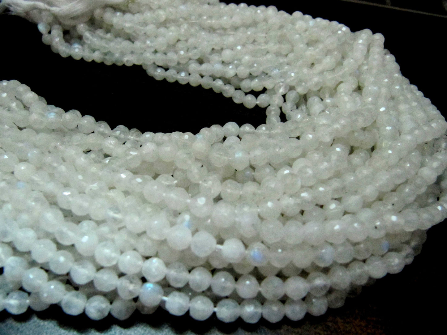 Natural White Rainbow Moonstone Round Faceted Beads 4-5mm Strand13 inches long High Quality Blue Flashy Beads Wholesale Prices