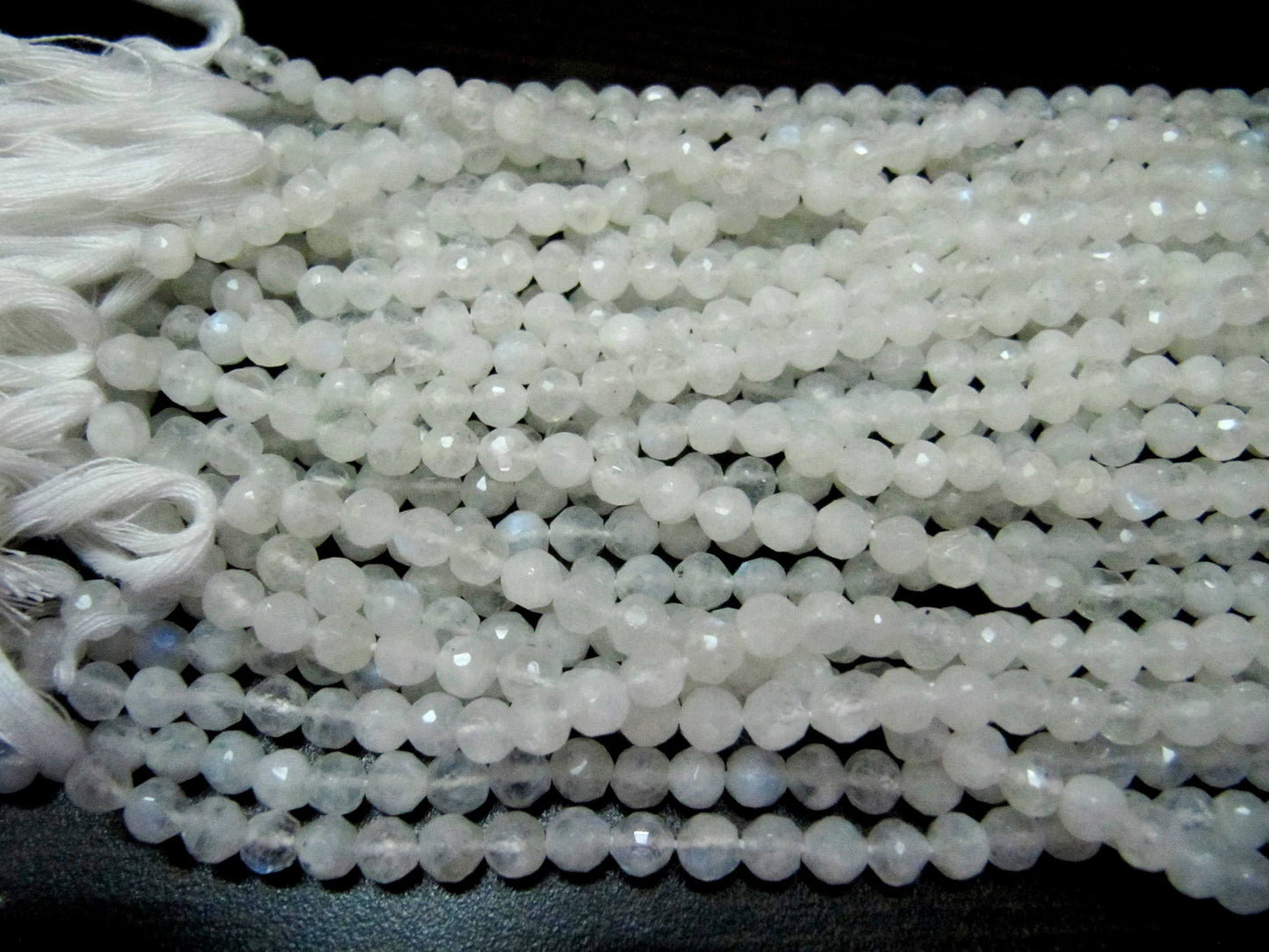 Natural White Rainbow Moonstone Round Faceted Beads 4-5mm Strand13 inches long High Quality Blue Flashy Beads Wholesale Prices