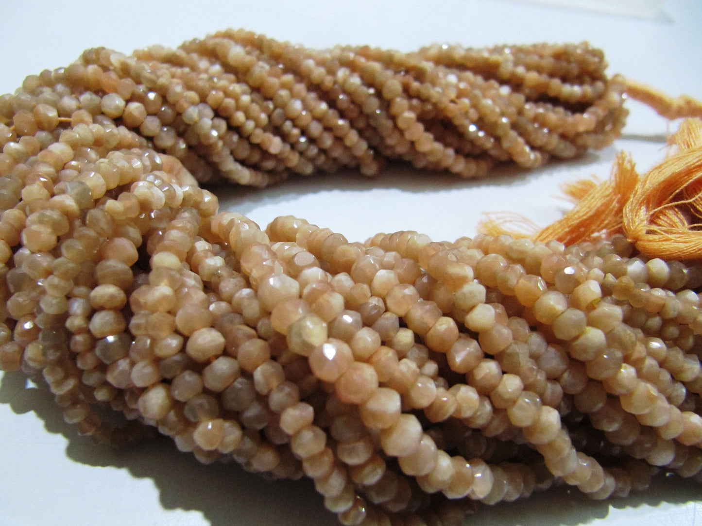 Natural Peach Moonstone Rondelle Faceted Beads 3-4mm Strand 13 inches long High Quality Beads Wholesale prices jewelry making gemstone beads