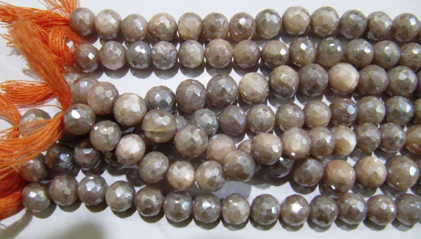 Natural Peach Moonstone Silver Mystic Coated Round Faceted Beads 9-10mm Strand 10 inches long High Quality Beads Wholesale prices