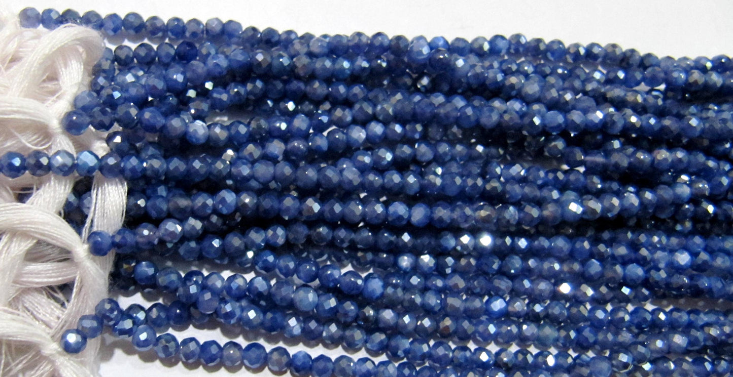 Natural Blue Moonstone Silver AB Mystic Coated Rondelle Faceted Beads 3mm Strand 13 inch long Top Quality Best prices Blue Color beads