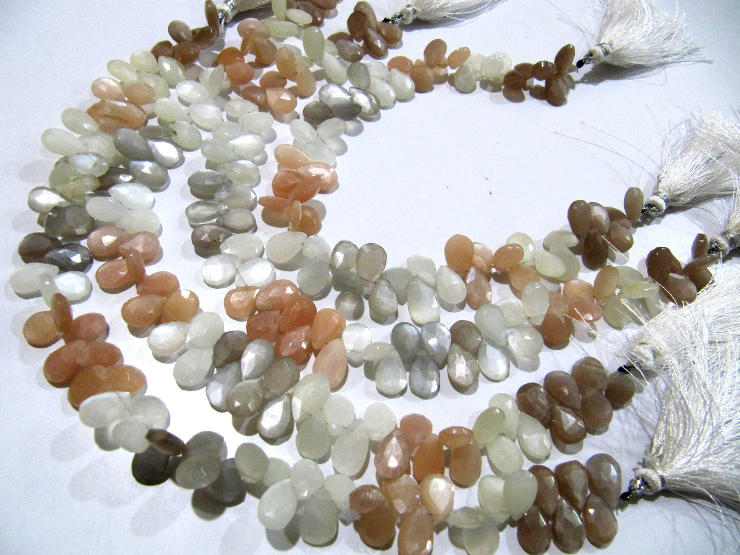 Natural Multi Color Moonstone Pear shape Briolette Faceted 7x10mm to 9x12mm Beads Strand 10 inches long High Quality Beads Wholesale prices