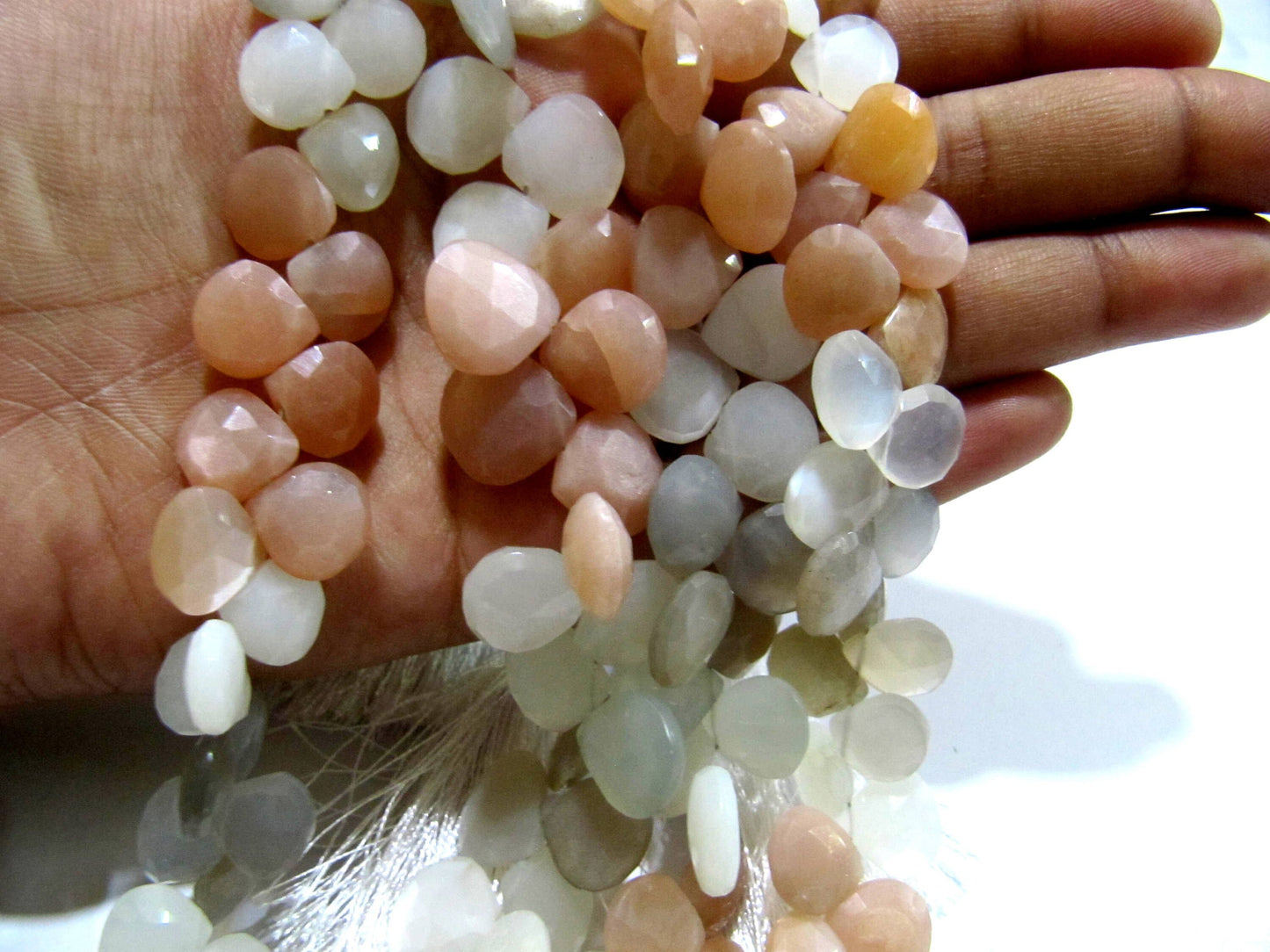 Natural Multi Moonstone Heart shape Briolette Faceted 11-12 mm Beads Strand 8 inches long High Quality Beads Wholesale prices jewelry beads