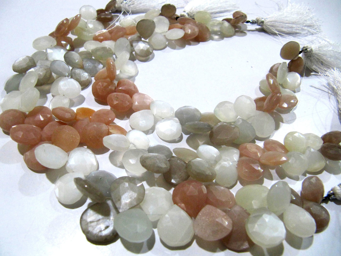 Natural Multi Moonstone Heart shape Briolette Faceted 11-12 mm Beads Strand 8 inches long High Quality Beads Wholesale prices jewelry beads