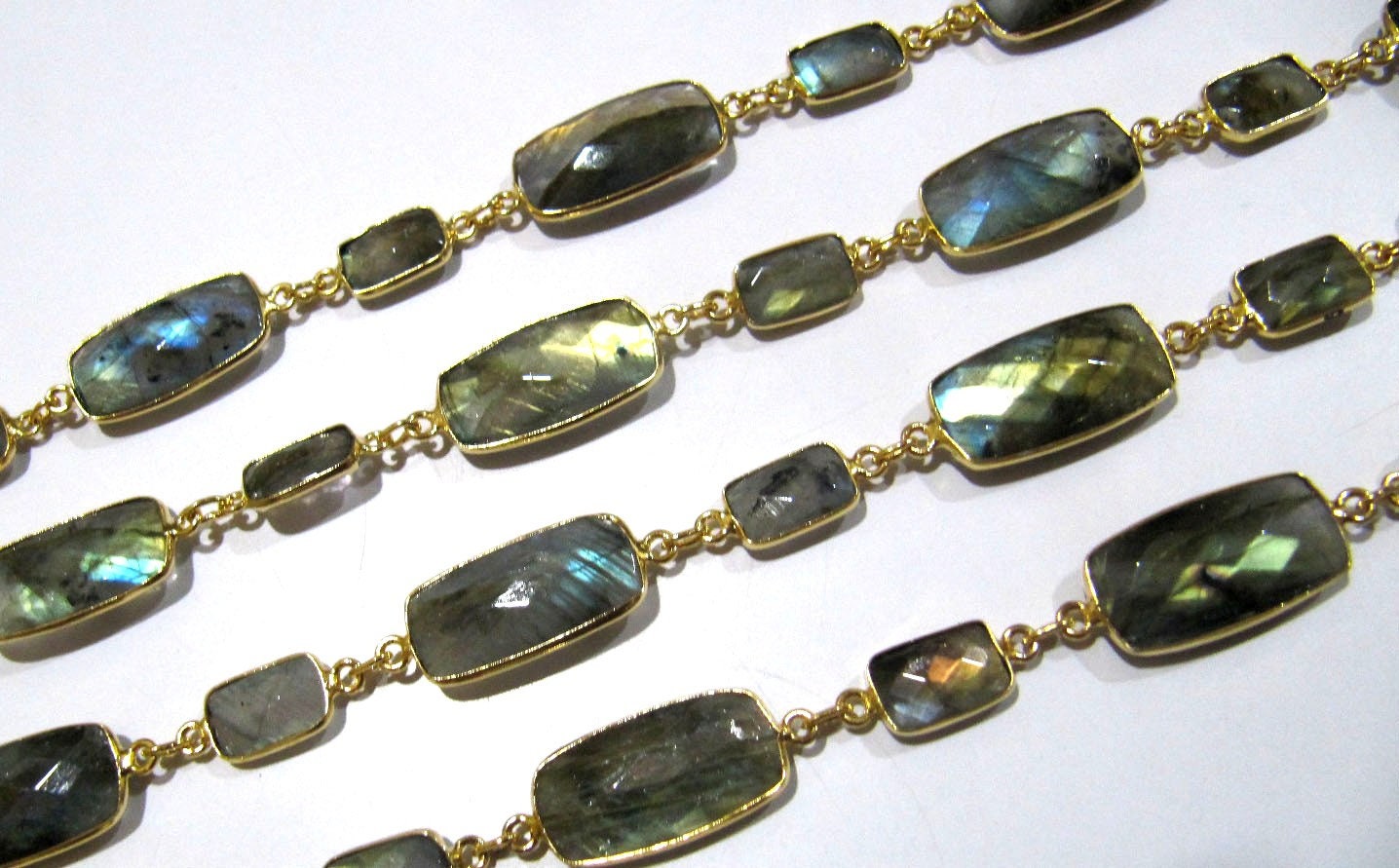 Natural Labradorite Rectangle Shape Briolette Faceted Alternet Bezel Connector Chain Sold Per Foot High Quality Wholesale Prices