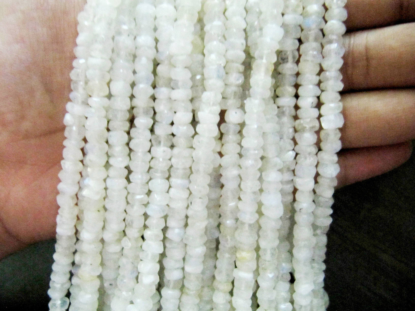 Natural White Rainbow Moonstone Rondelle Faceted Beads 5-6mm Strand 13 inches long Best Quality Blue Flashy Beads Wholesale Prices