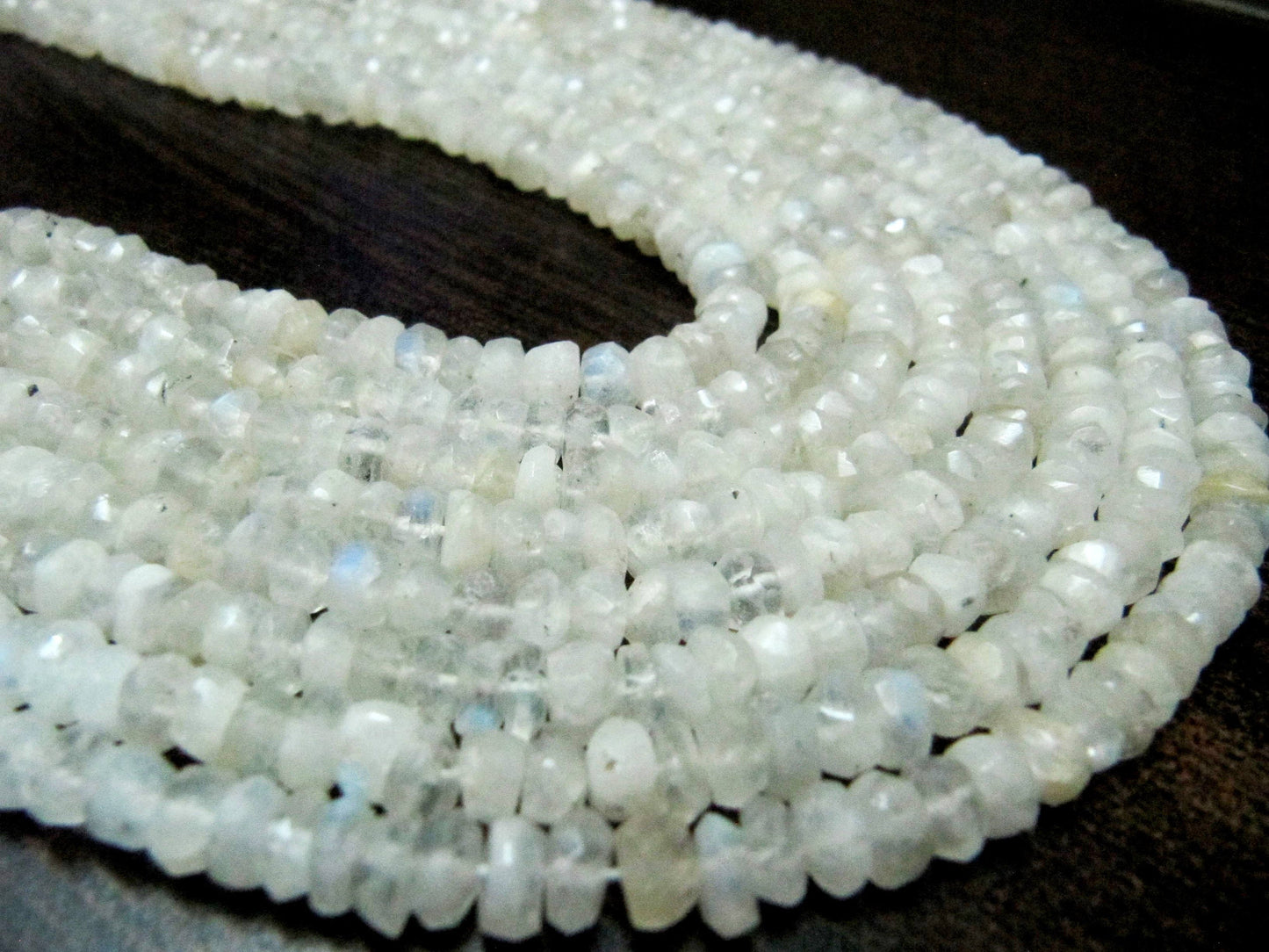 Natural White Rainbow Moonstone Rondelle Faceted Beads 5-6mm Strand 13 inches long Best Quality Blue Flashy Beads Wholesale Prices