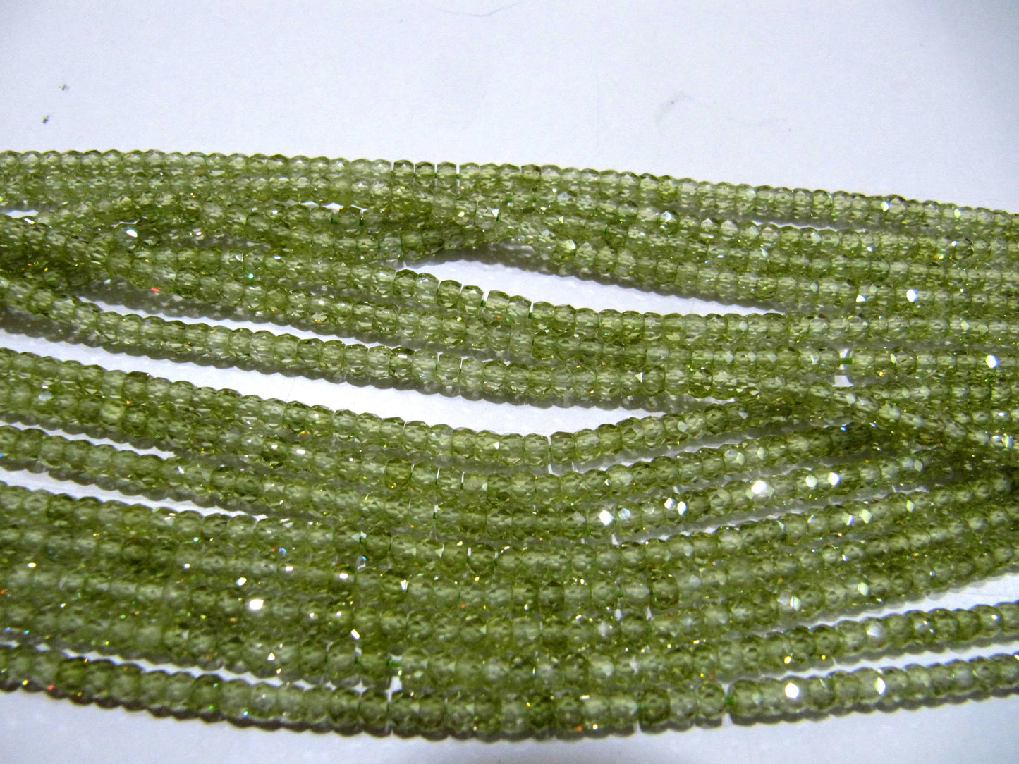 Natural Peridot color Cubic Zirconia CZ Rondelle Faceted Beads 3mm Strand 13 inch long Top Quality Wholesale prices Jewelry making gemstone