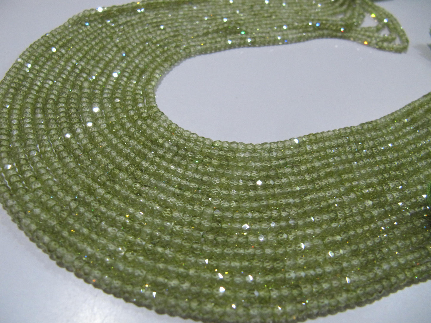Natural Peridot color Cubic Zirconia CZ Rondelle Faceted Beads 3mm Strand 13 inch long Top Quality Wholesale prices Jewelry making gemstone