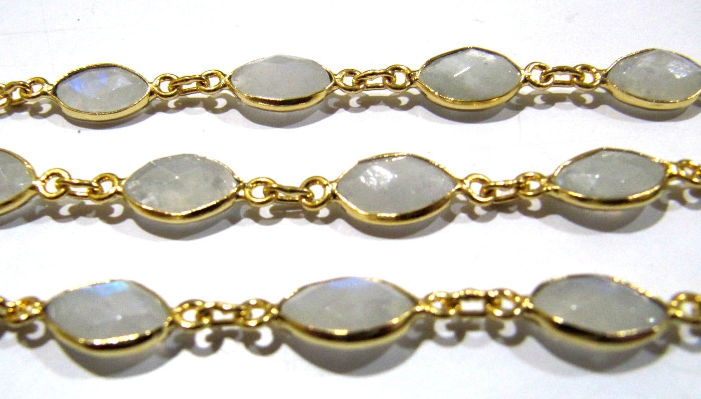 Natural White Rainbow Marquise Shape Laser Cut Briolette Connector Chain Gold Sold Per Foot High Quality Wholesale Prices Jewelry chain