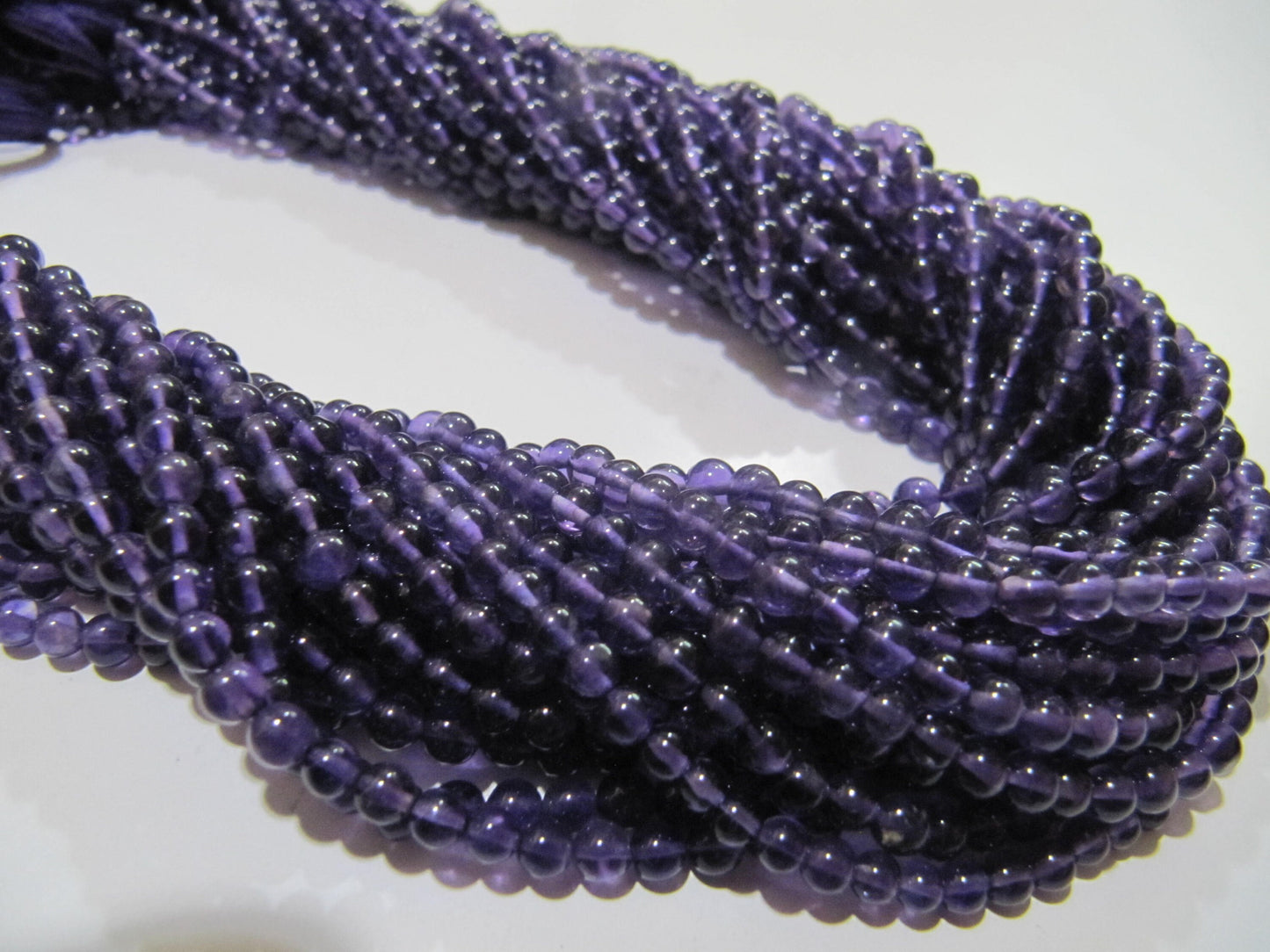 Natural Amethyst Round Plain Smooth 4mm Beads best Quality Beads Strand 13 inches Long Wholesale Prices jewelry making gemstone beads