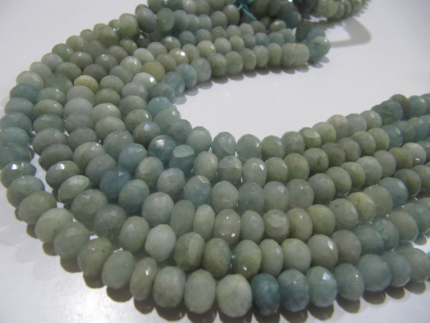 Natural Aquamarine Rondelle Faceted 8-9 mm Gemstone Beads Strand 8 inch long High Quality Wholesale Prices Moss aquamarine Gemstone beads