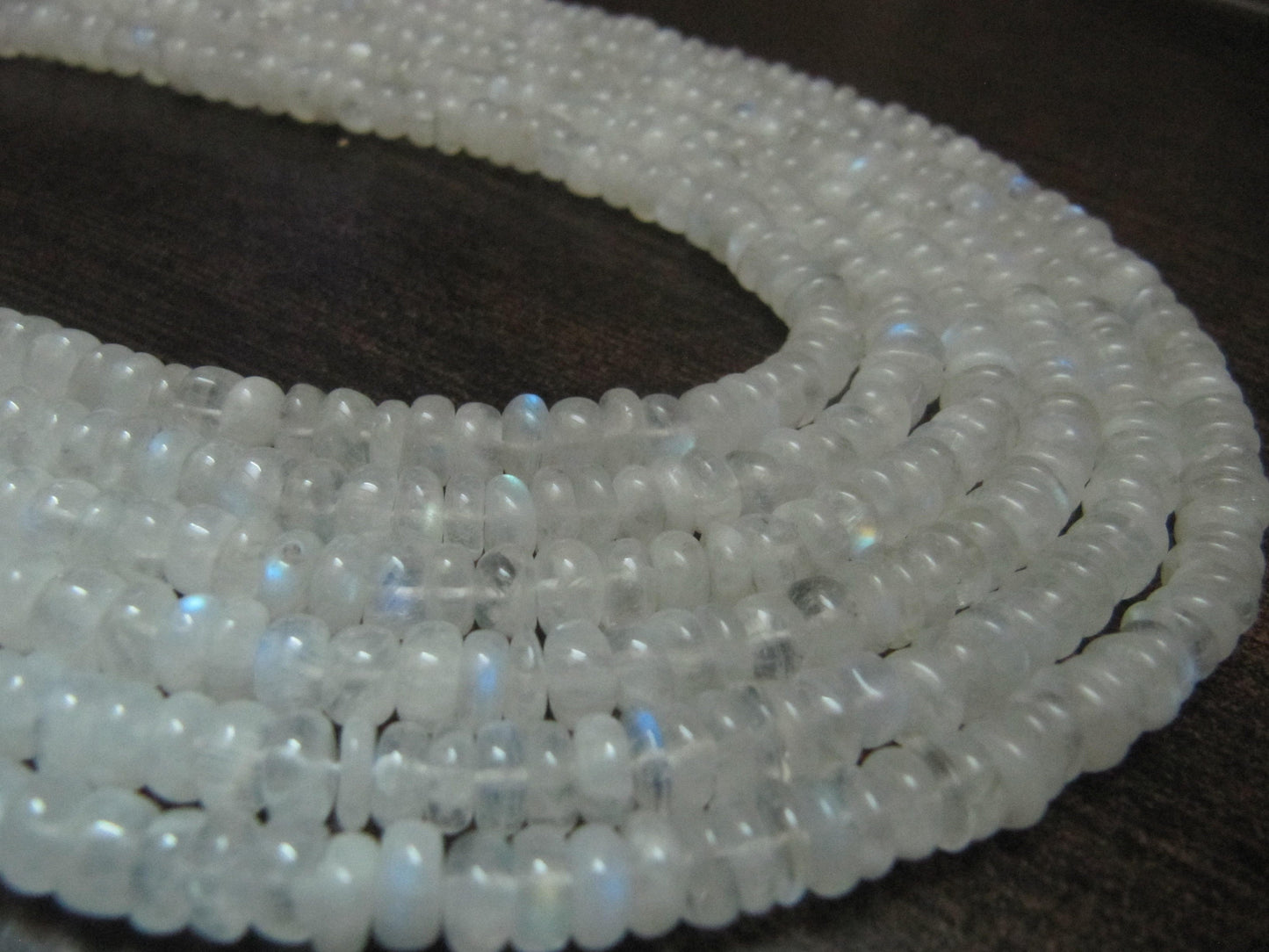 Natural White Rainbow Moonstone Rondelle Plain smooth Beads 6-7mm Strand 13 inches long Best Quality Blue Flashy Beads Wholesale Prices