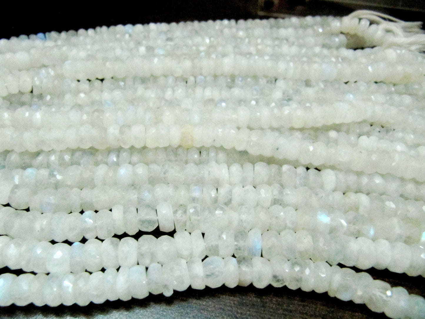 Natural white Rainbow Moonstone Rondelle Faceted Beads 8-9mm Strand 8 inches long Best Quality Blue Flashy Beads Wholesale Prices