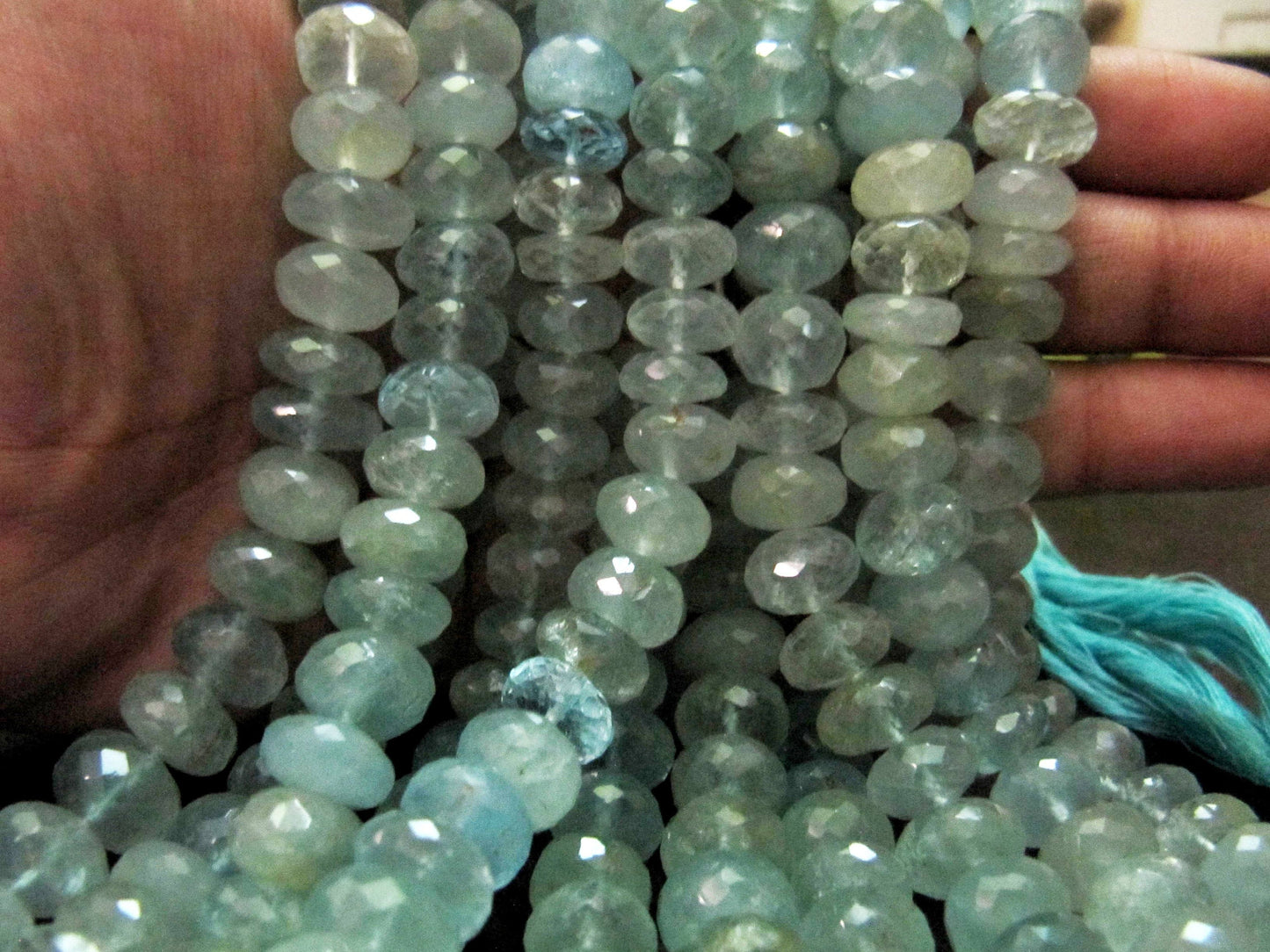Natural Aquamarine Rondelle Faceted 9 to 11 mm Gemstone Beads Strand 8 inches long Top Quality Wholesale Prices aquamarine Gemstone beads