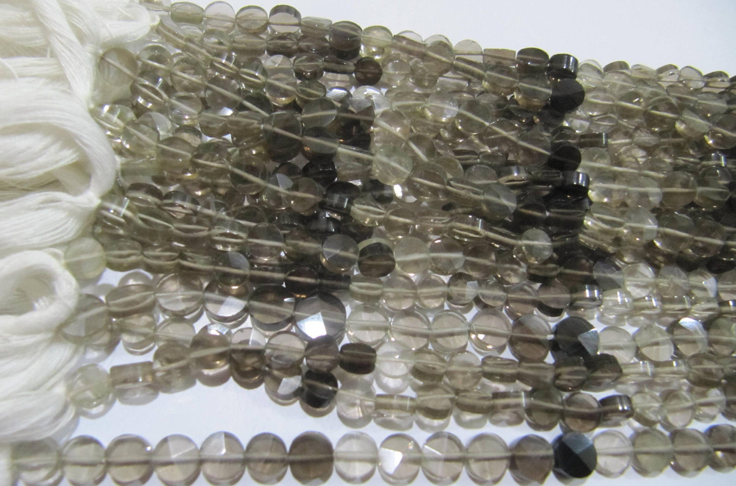 Natural Smoky Quartz Coin shape Faceted Shaded Color Briolette Beads 5mm best Quality Beads Strand 13 inch Jewelry making gemstone beads