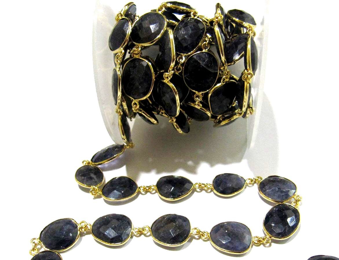 Natural Iolite Free Shape Briolette Facted Bezel Connector Chain 15 to 20 mm Sold Per Foot High Quality Beads Wholesale prices