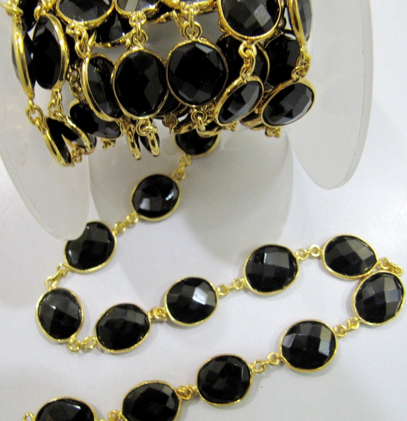 Natural Black Spinel Free Shape Briolette Faceted Bezel Connector Chain 15to20mm Gold Plated Sold Per Foot High Quality Wholesale price