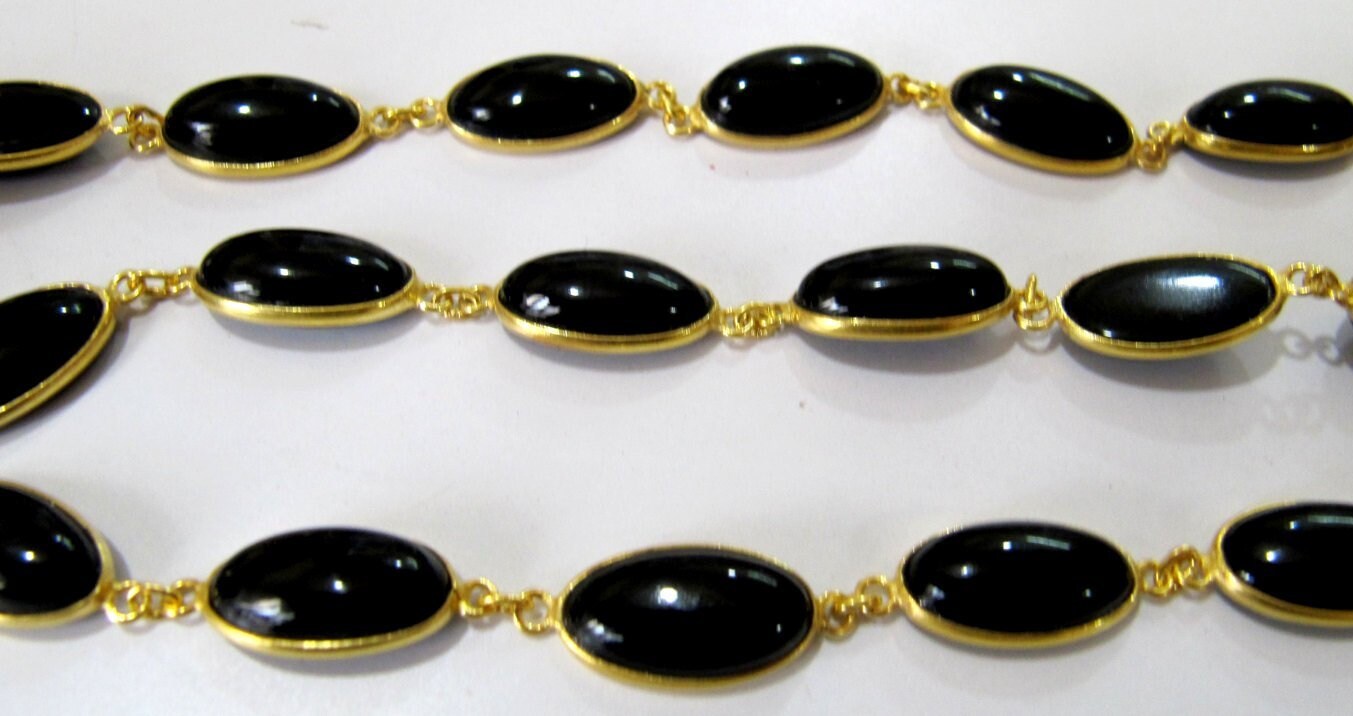 Natural Black Spinel Oval Shape Plain Smooth 8x15mm Bezel Cabochon Connector Chain Sold Per Foot High Quality Wholesale Prices Jewelry chain