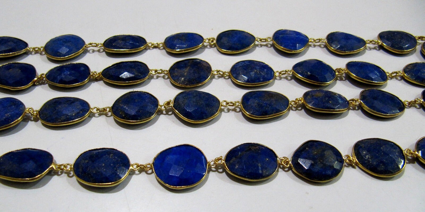 Natural Lapis Lazuli Free Shape Briolette Faceted Bezel Connector Chain 15to20mm Plated Sold Per Foot High Quality Wholesale price