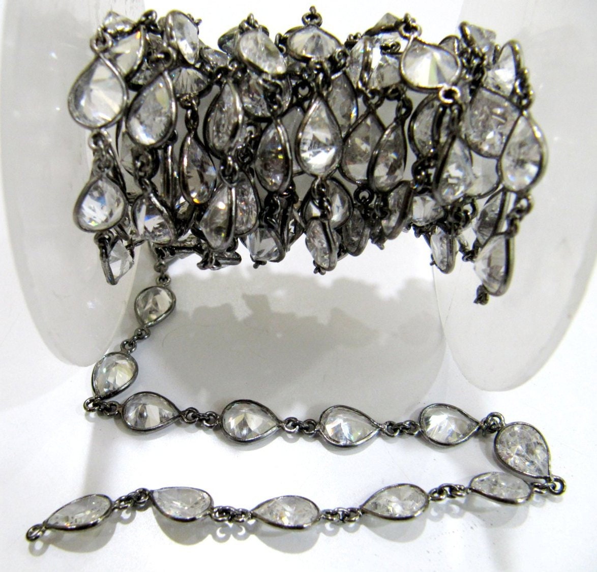 Natural White Pear Shape Cubic Zirconia bezel Connector Chain Sold Per Feet Top Quality Wholesale Price Jewelry making chain