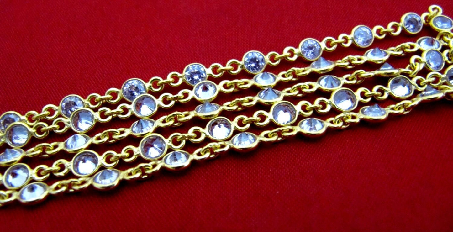 92.5% Sterling Silver Pink Round Cubic Zirconia 3mm bezel Connector Chain Sold Per Feet Top Quality Wholesale Price Jewelry making chain