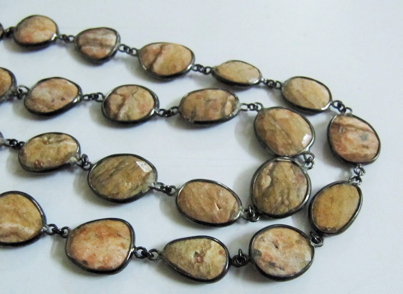 Natural Picture Jasper Nugget Briolette Connector Chain Uneven Free Shape 15 to 20mm Plated Sold Per Foot High Quality Beads
