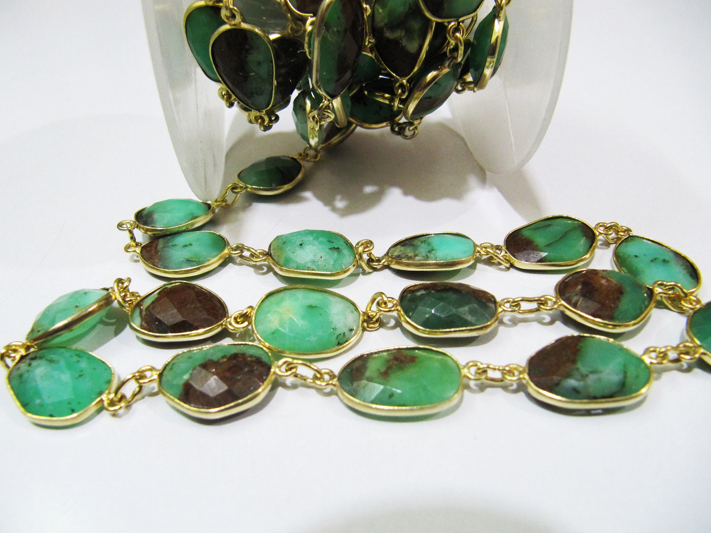 Natural Chrysoprase Free shape 15 to 20mm Briolette Bezel Connector Chain Sold Per Foot High Quality Handmade Chain