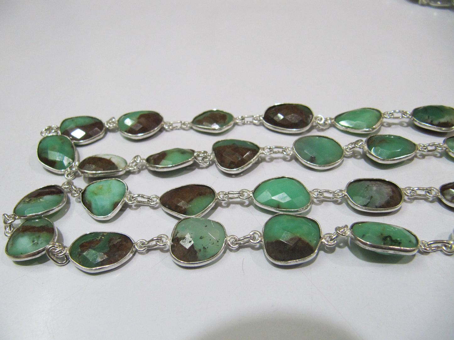Natural Chrysoprase Free shape 15 to 20mm Briolette Bezel Connector Chain Sold Per Foot High Quality Handmade Chain