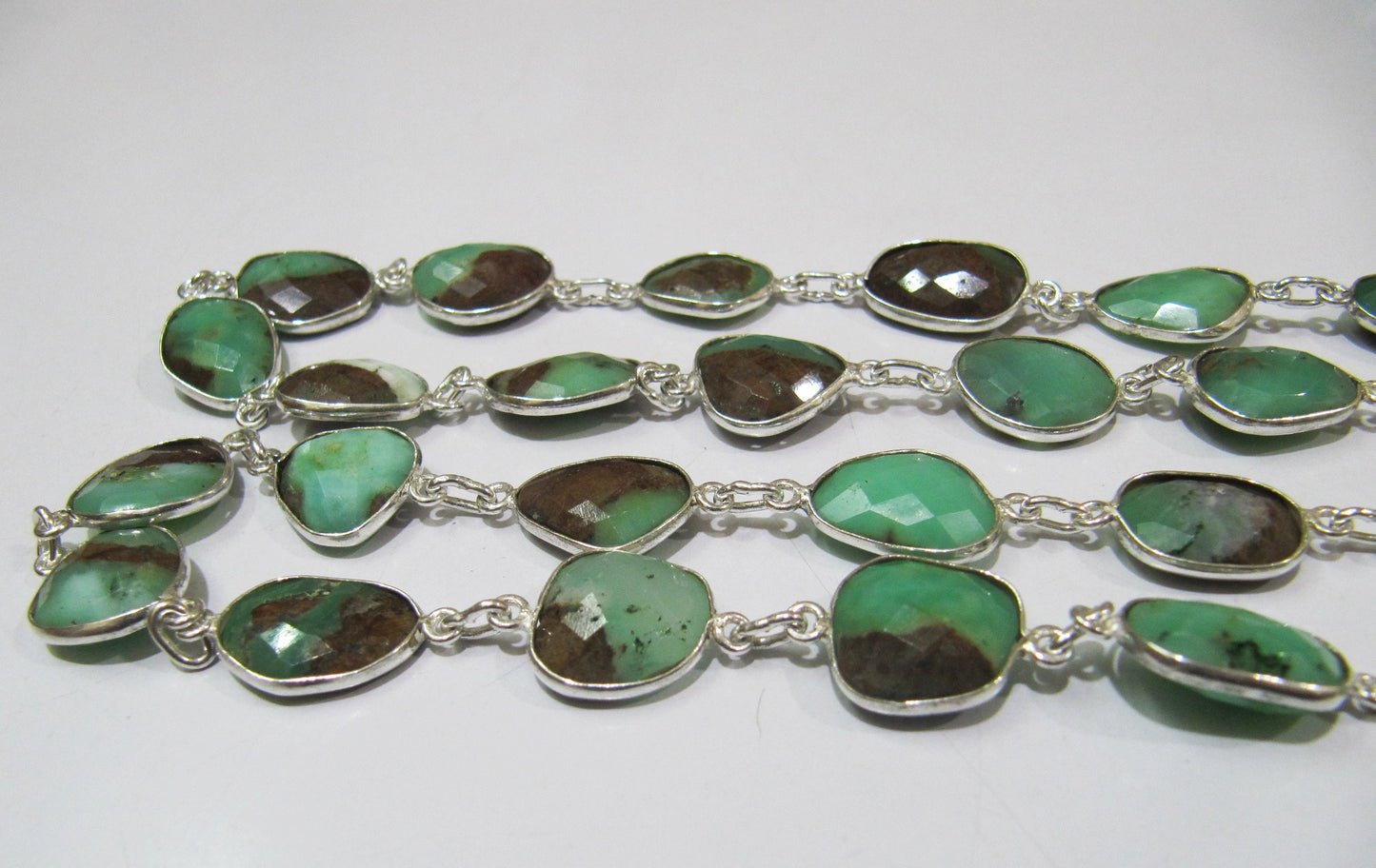 Natural Chrysoprase Free shape 15 to 20mm Briolette Bezel Connector Chain Sold Per Foot High Quality Handmade Chain