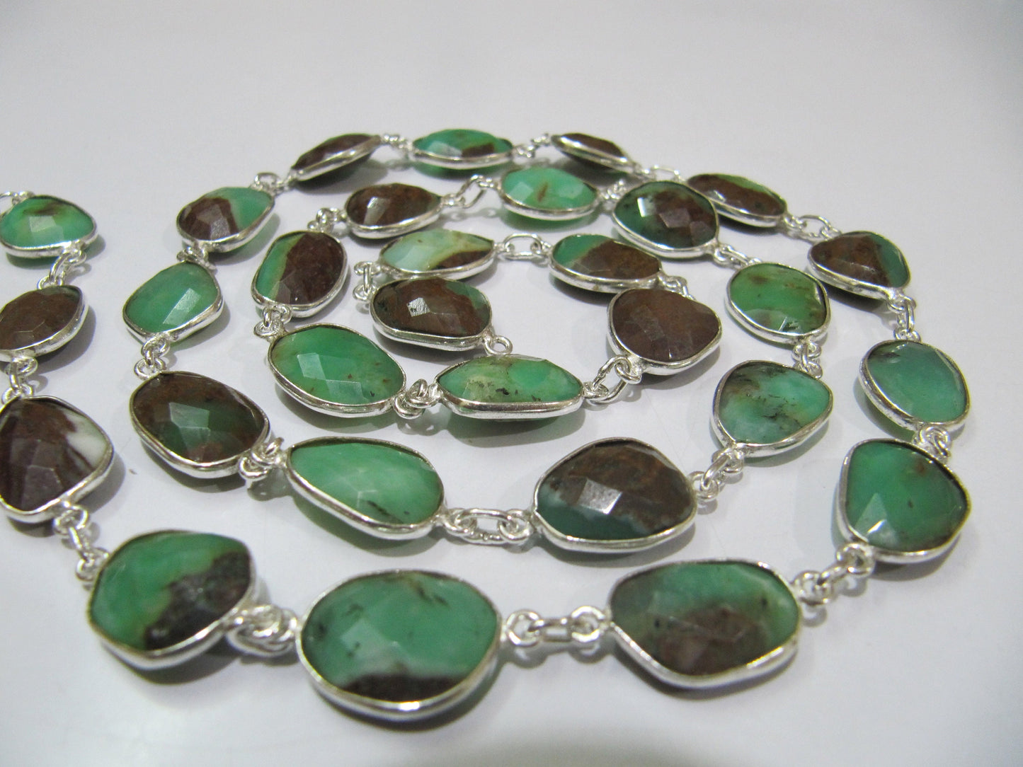 Natural Chrysoprase Free shape 15 to 20mm Briolette Bezel Connector Chain Sold Per Foot High Quality Handmade Chain